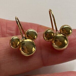 Disney Micky Mouse 3-D Puffed Gold Tone Pierced French Wire Drop Earrings 1-1/8"